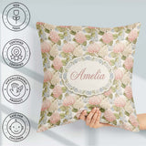 Custom Name Soft Pink Cream Hydrangea Botanical Seamless Pattern Square Filled Cushion Throw Pillow Sofa Bed Home Decor Zip Washable UK Made