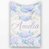Dreamy Lavender Blue Hydrangea Floral Seamless Pattern Lovely  Personalised Custom Name Super Soft Fleece Blanket Bed Sofa Throw