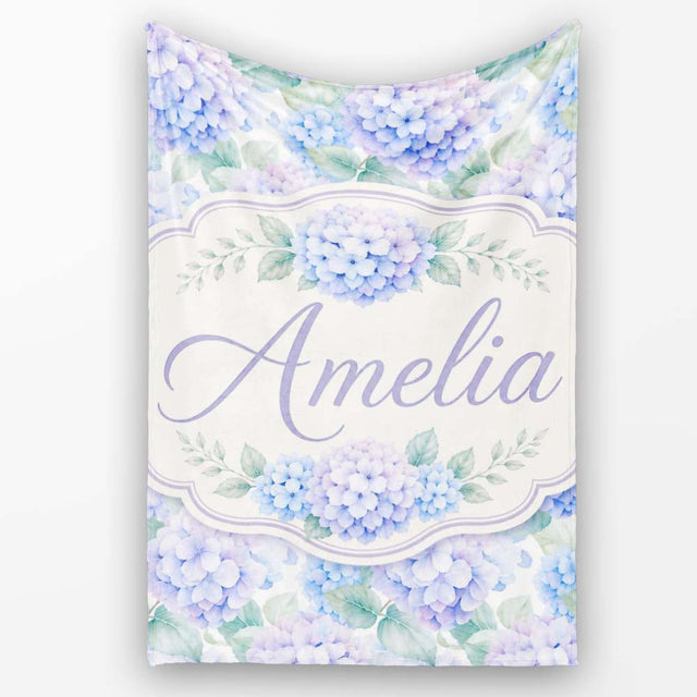 Dreamy Lavender Blue Hydrangea Floral Seamless Pattern Lovely  Personalised Custom Name Super Soft Fleece Blanket Bed Sofa Throw