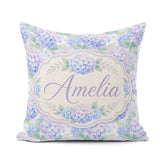 Custom Name Dreamy Lavender Blue Hydrangea Floral Pattern Lovely Square Filled Cushion Throw Pillow Sofa Bed Home Decor Zip Washable UK Made