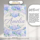 Dreamy Lavender Blue Hydrangea Floral Seamless Pattern Lovely  Personalised Custom Name Super Soft Fleece Blanket Bed Sofa Throw