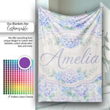 Dreamy Lavender Blue Hydrangea Floral Seamless Pattern Lovely  Personalised Custom Name Super Soft Fleece Blanket Bed Sofa Throw