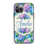Vibrant Blue Pink Hydrangea Garden Printed Design Custom Name Protective Phone Case Mobile Cover Durable Everyday Smartphone Shock Resistant