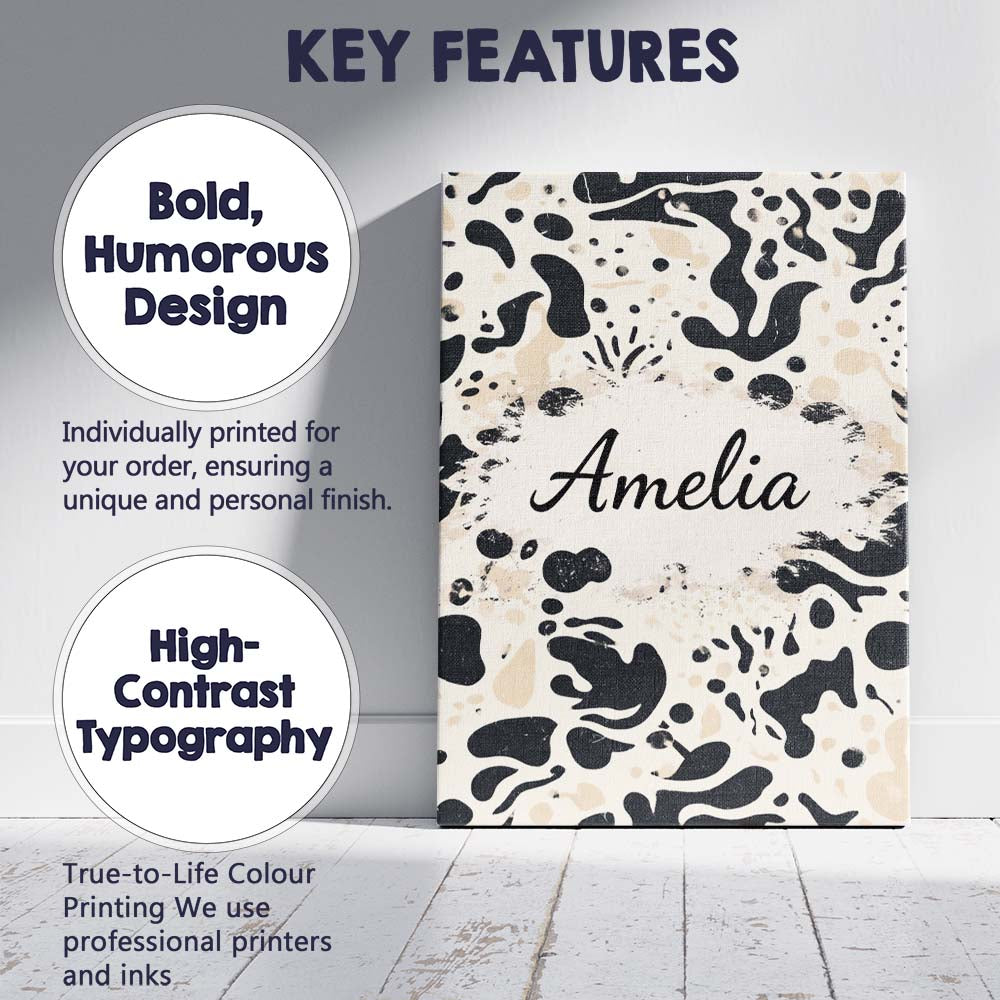 Personalised Name Abstract Organic Blobs Black Beige Modern Artistic Custom  Home Canvas Wall Art Print Decor Picture Ready to Hang