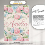 Delicate Pastel Pink and Blue Hydrangea Floral Seamless Pattern  Personalised Custom Name Super Soft Fleece Blanket Bed Sofa Throw