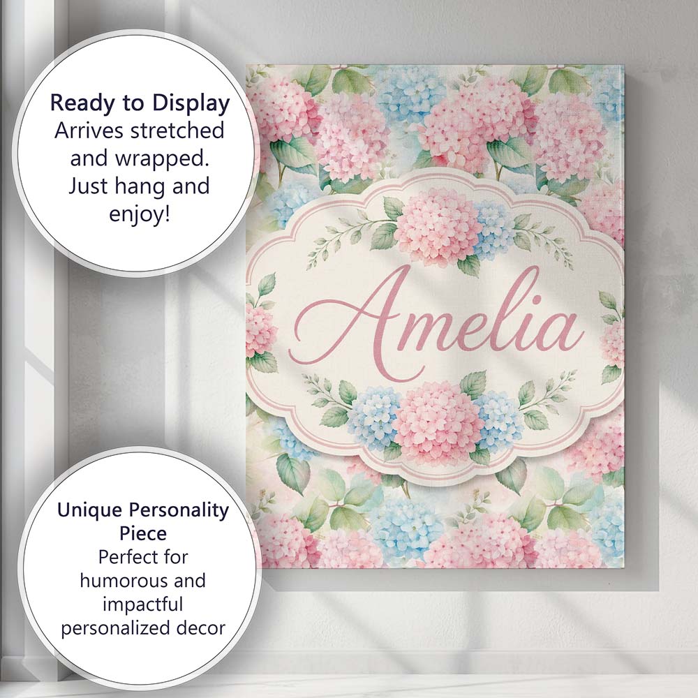 Personalised Name Delicate Pastel Pink and Custom  Unique Gift Idea Elegant Feature Canvas Wall Art Print Decor Picture Ready to Hang