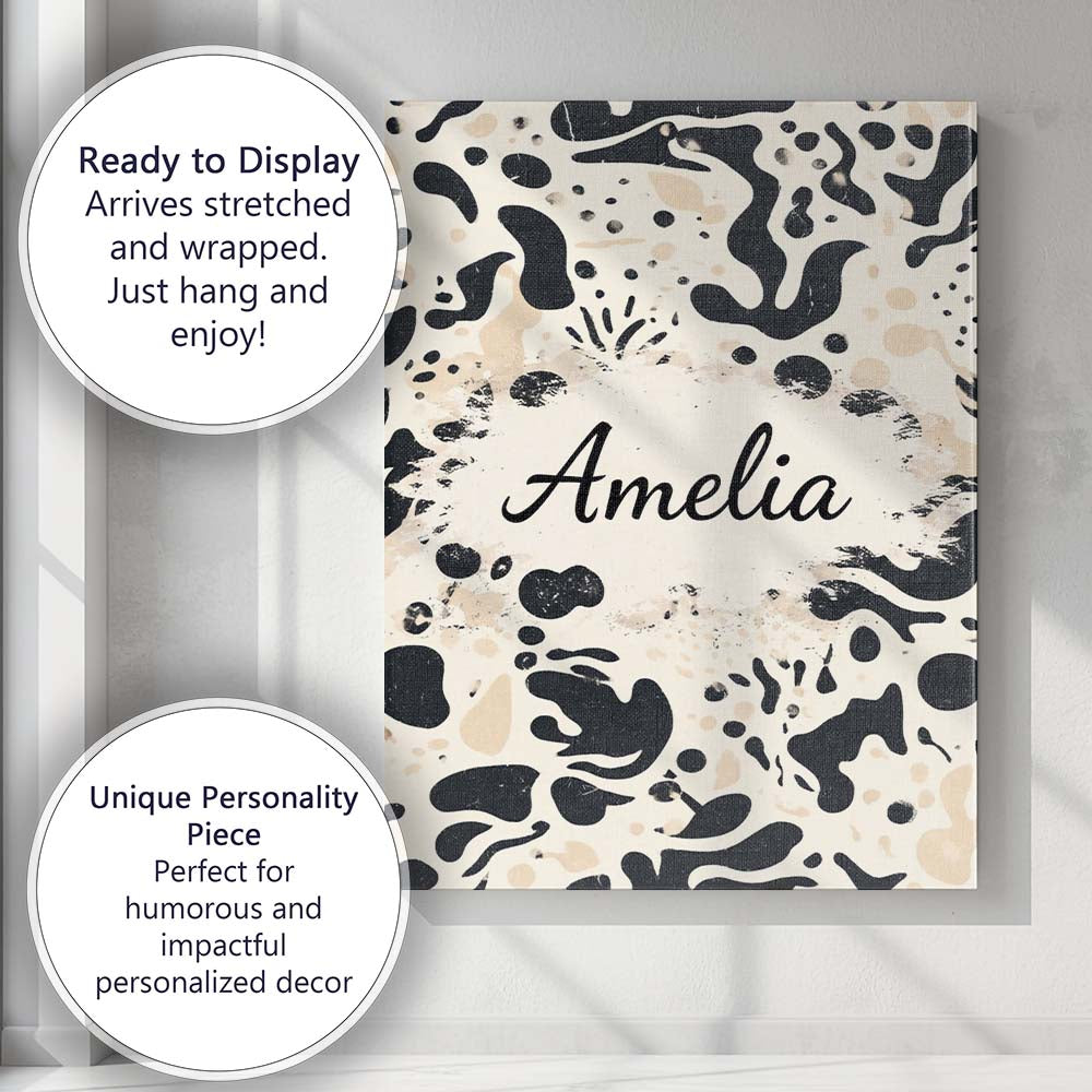 Personalised Name Abstract Organic Blobs Black Beige Modern Artistic Custom  Home Canvas Wall Art Print Decor Picture Ready to Hang