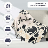 Abstract Organic Blobs Black Beige Modern Artistic Pattern Lovely  Personalised Custom Name Super Soft Fleece Blanket Bed Sofa Throw