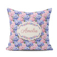 Custom Name Bold Pink and Blue Hydrangea Blossom Seamless Lovely Square Filled Cushion Throw Pillow Sofa Bed Home Decor Zip Washable UK Made