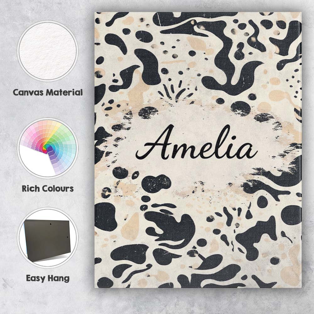 Personalised Name Abstract Organic Blobs Black Beige Modern Artistic Custom  Home Canvas Wall Art Print Decor Picture Ready to Hang