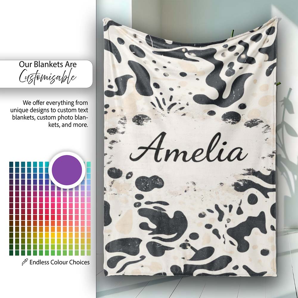 Abstract Organic Blobs Black Beige Modern Artistic Pattern Lovely  Personalised Custom Name Super Soft Fleece Blanket Bed Sofa Throw