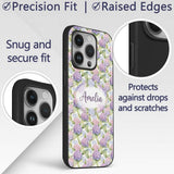Soft Pastel Purple Pink Hydrangea Floral Seamless Custom Name Protective Phone Case Mobile Cover Durable Everyday Smartphone Shock Resistant