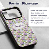 Soft Pastel Purple Pink Hydrangea Floral Seamless Custom Name Protective Phone Case Mobile Cover Durable Everyday Smartphone Shock Resistant