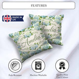 Custom Name Soft Aqua Blue Hydrangea Floral Seamless Pattern Square Filled Cushion Throw Pillow Sofa Bed Home Decor Zip Washable UK Made