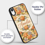 Orange and Blue Hydrangea Vintage Floral Seamless Custom Name Protective Phone Case Mobile Cover Durable Everyday Smartphone Shock Resistant