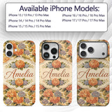 Orange and Blue Hydrangea Vintage Floral Seamless Custom Name Protective Phone Case Mobile Cover Durable Everyday Smartphone Shock Resistant