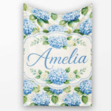 Classic Blue Hydrangea Garden Floral Seamless Pattern Lovely  Personalised Custom Name Super Soft Fleece Blanket Bed Sofa Throw