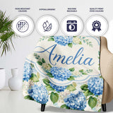 Classic Blue Hydrangea Garden Floral Seamless Pattern Lovely  Personalised Custom Name Super Soft Fleece Blanket Bed Sofa Throw