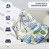 Classic Blue Hydrangea Garden Floral Seamless Pattern Lovely  Personalised Custom Name Super Soft Fleece Blanket Bed Sofa Throw