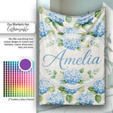 Classic Blue Hydrangea Garden Floral Seamless Pattern Lovely  Personalised Custom Name Super Soft Fleece Blanket Bed Sofa Throw