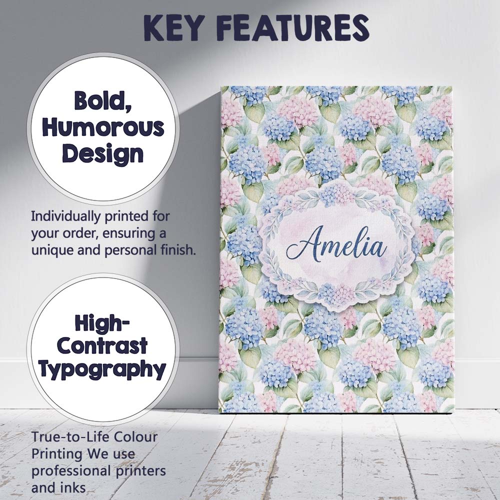 Personalised Name Pastel Blue and Pink Custom  Modern Room Accent Elegant Feature Canvas Wall Art Print Decor Picture Ready to Hang