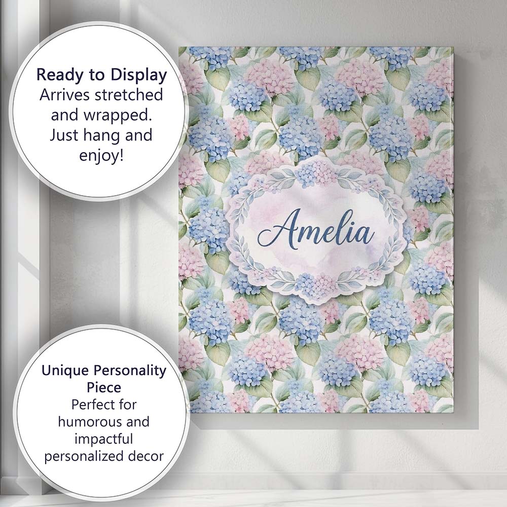 Personalised Name Pastel Blue and Pink Custom  Modern Room Accent Elegant Feature Canvas Wall Art Print Decor Picture Ready to Hang