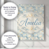 Personalised Name Soft Beige Moon and Cloud Custom  Bespoke Interior Contemporary Canvas Wall Art Print Decor Picture Ready to Hang