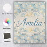 Personalised Name Soft Beige Moon and Cloud Custom  Bespoke Interior Contemporary Canvas Wall Art Print Decor Picture Ready to Hang