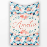 Abstract Coral and Teal Watercolor Circles Seamless Pattern Lovely  Personalised Custom Name Super Soft Fleece Blanket Bed Sofa Throw