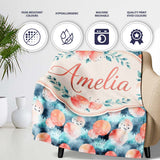 Abstract Coral and Teal Watercolor Circles Seamless Pattern Lovely  Personalised Custom Name Super Soft Fleece Blanket Bed Sofa Throw