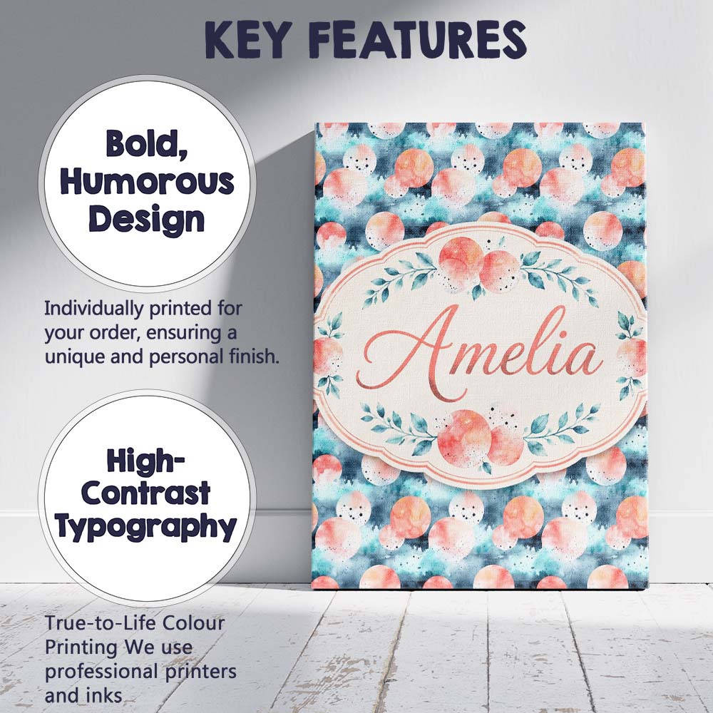 Personalised Name Abstract Coral and Teal Custom  Unique Gift Idea Elegant Feature Canvas Wall Art Print Decor Picture Ready to Hang