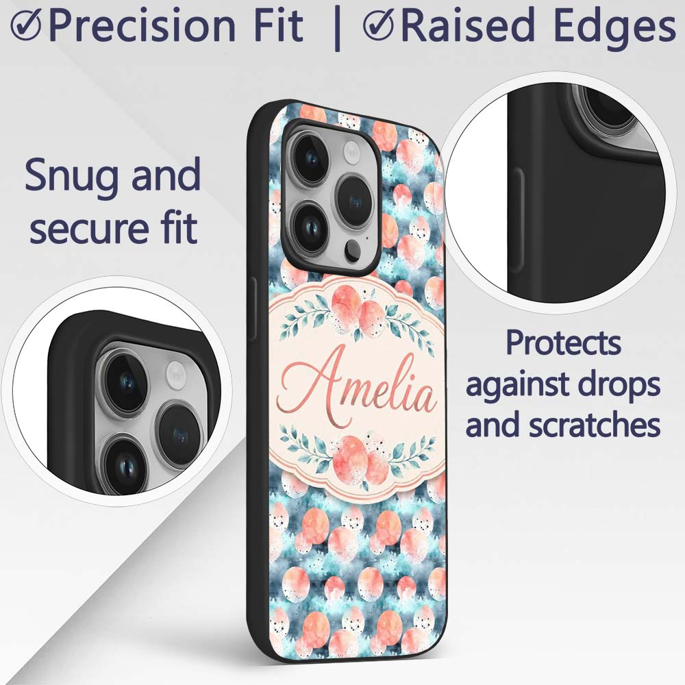 Abstract Coral and Teal Watercolor Printed Design Custom Name Protective Phone Case Mobile Cover Durable Everyday Smartphone Shock Resistant