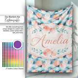 Abstract Coral and Teal Watercolor Circles Seamless Pattern Lovely  Personalised Custom Name Super Soft Fleece Blanket Bed Sofa Throw