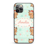 Cute Christmas Reindeer Cartoon Animal Pattern Custom Name Protective Phone Case Mobile Cover Durable Everyday Smartphone Shock Resistant