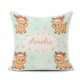 Custom Name Cute Christmas Reindeer Cartoon Animal Pattern for Square Filled Cushion Throw Pillow Sofa Bed Home Decor Zip Washable UK Made
