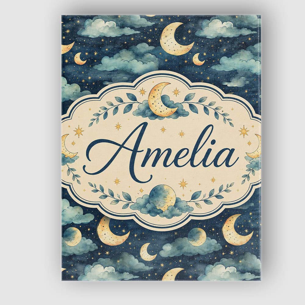 Personalised Name Golden Moon and Celestial Custom  Bespoke Interior Contemporary Canvas Wall Art Print Decor Picture Ready to Hang