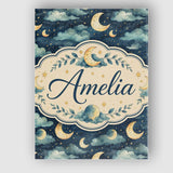 Personalised Name Golden Moon and Celestial Custom  Bespoke Interior Contemporary Canvas Wall Art Print Decor Picture Ready to Hang