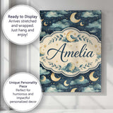 Personalised Name Golden Moon and Celestial Custom  Bespoke Interior Contemporary Canvas Wall Art Print Decor Picture Ready to Hang