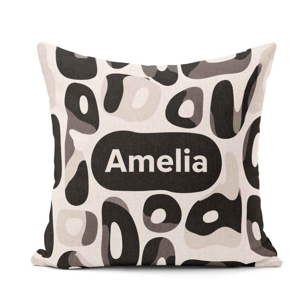 Custom Name Soft Rounded Shapes Black Minimal Abstract Pattern Square Filled Cushion Throw Pillow Sofa Bed Home Decor Zip Washable UK Made