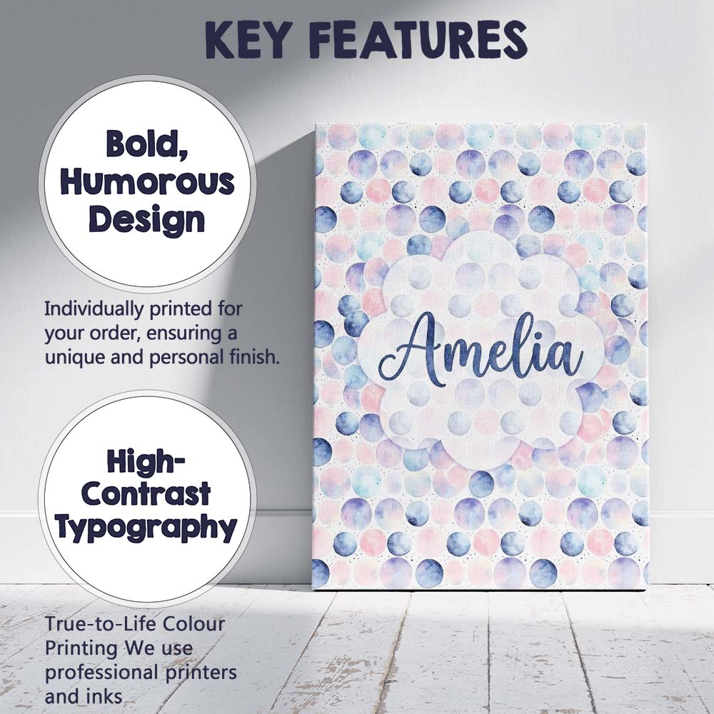 Personalised Name Pastel Watercolor Polka Custom  Unique Gift Idea Elegant Feature Canvas Wall Art Print Decor Picture Ready to Hang