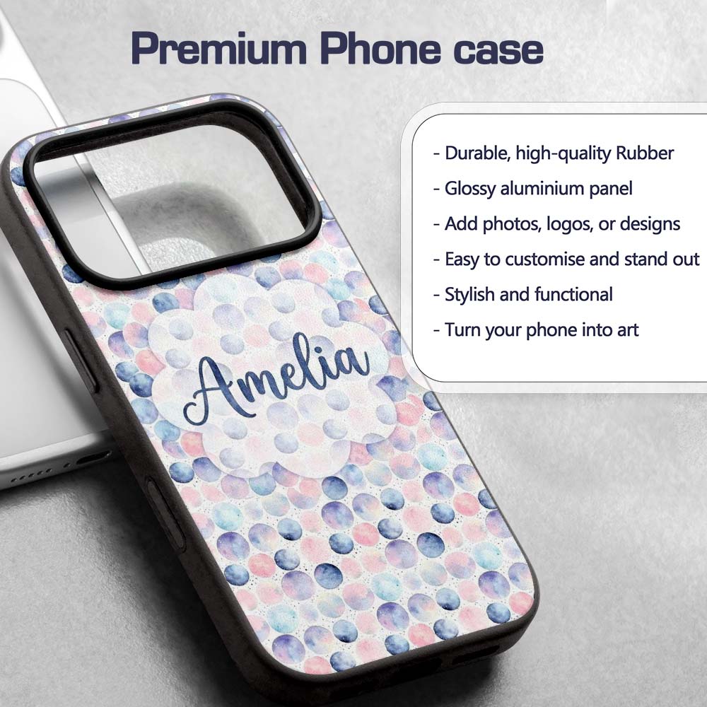 Pastel Watercolor Polka Dot Circles Seamless Custom Name Protective Phone Case Mobile Cover Durable Everyday Smartphone Shock Resistant