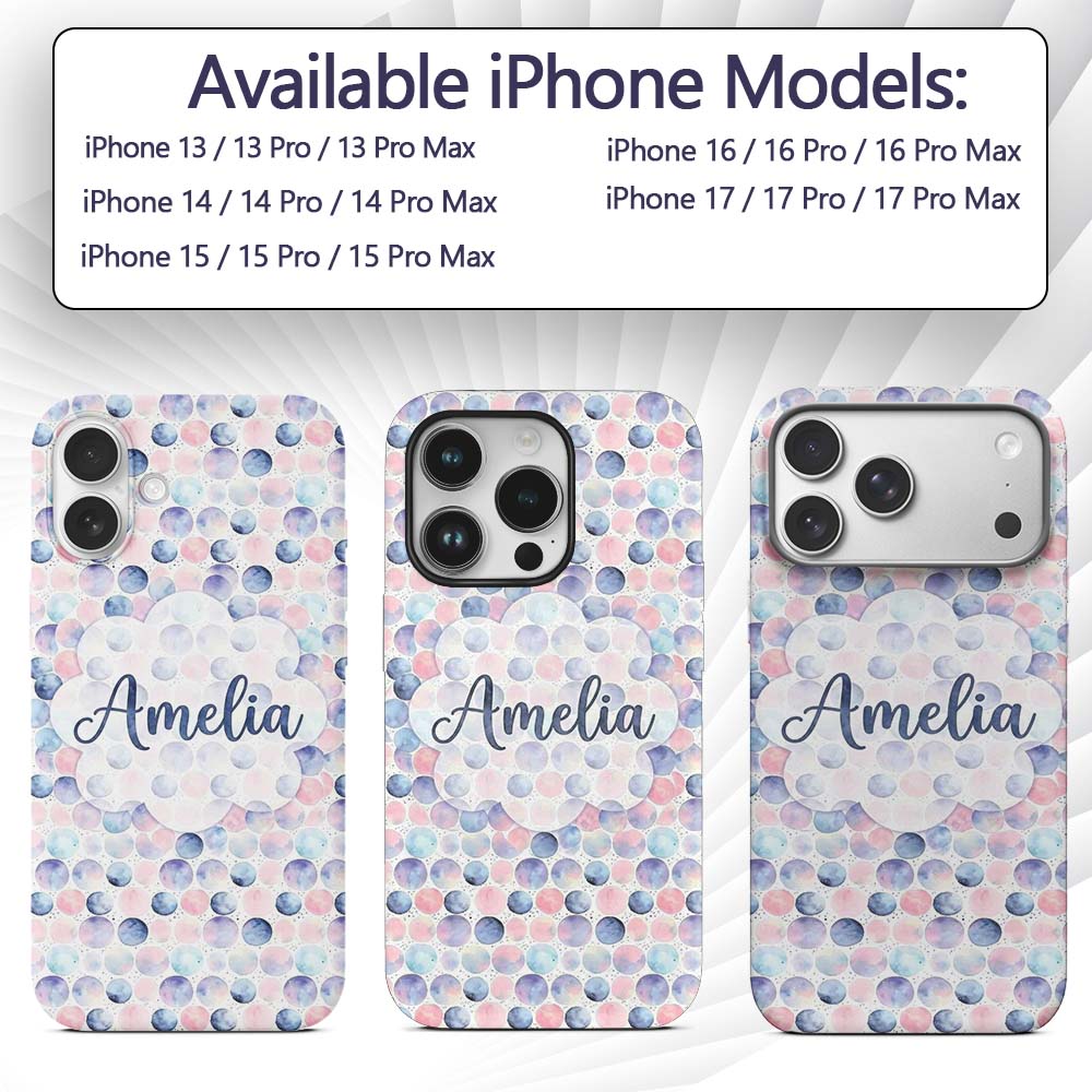 Pastel Watercolor Polka Dot Circles Seamless Custom Name Protective Phone Case Mobile Cover Durable Everyday Smartphone Shock Resistant