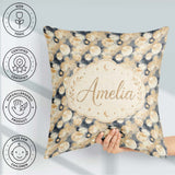 Custom Name Neutral Beige Moon and Stars Seamless Pattern Lovely Square Filled Cushion Throw Pillow Sofa Bed Home Decor Zip Washable UK Made
