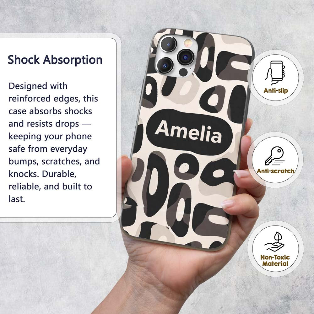 Soft Rounded Shapes Black Grey Minimal Abstract Custom Name Protective Phone Case Mobile Cover Durable Everyday Smartphone Shock Resistant