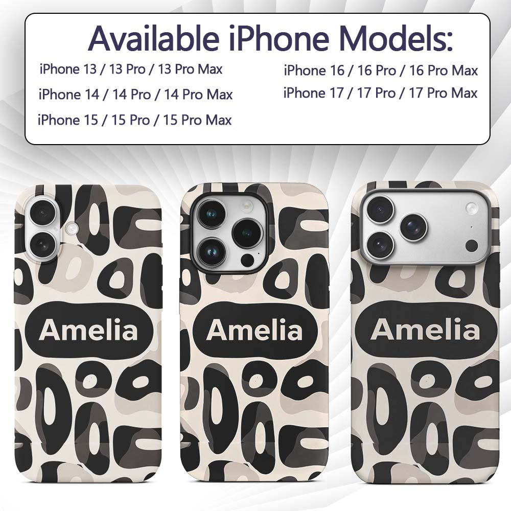 Soft Rounded Shapes Black Grey Minimal Abstract Custom Name Protective Phone Case Mobile Cover Durable Everyday Smartphone Shock Resistant