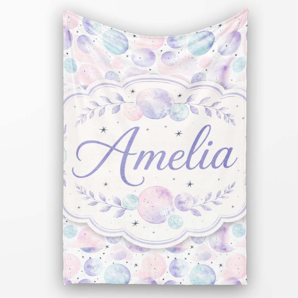 Soft Pastel Galaxy Circles and Stars Seamless Pattern Lovely  Personalised Custom Name Super Soft Fleece Blanket Bed Sofa Throw
