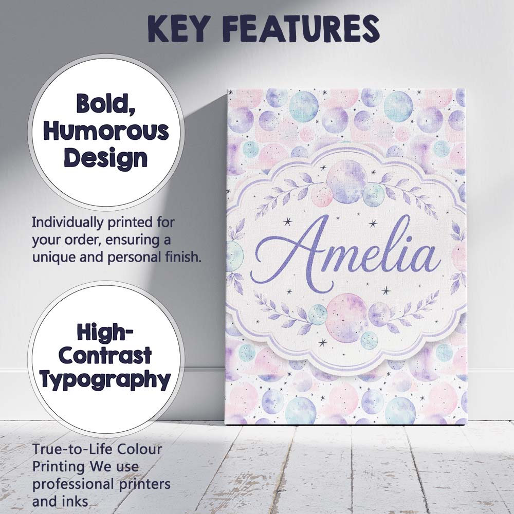 Personalised Name Soft Pastel Galaxy Custom Premium Decorative Design Modern Room Accent Canvas Wall Art Print Decor Picture Ready to Hang