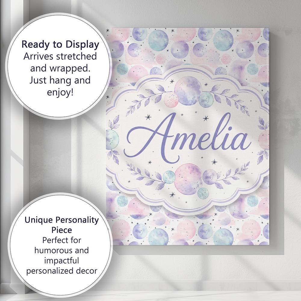 Personalised Name Soft Pastel Galaxy Custom Premium Decorative Design Modern Room Accent Canvas Wall Art Print Decor Picture Ready to Hang