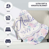 Soft Pastel Galaxy Circles and Stars Seamless Pattern Lovely  Personalised Custom Name Super Soft Fleece Blanket Bed Sofa Throw