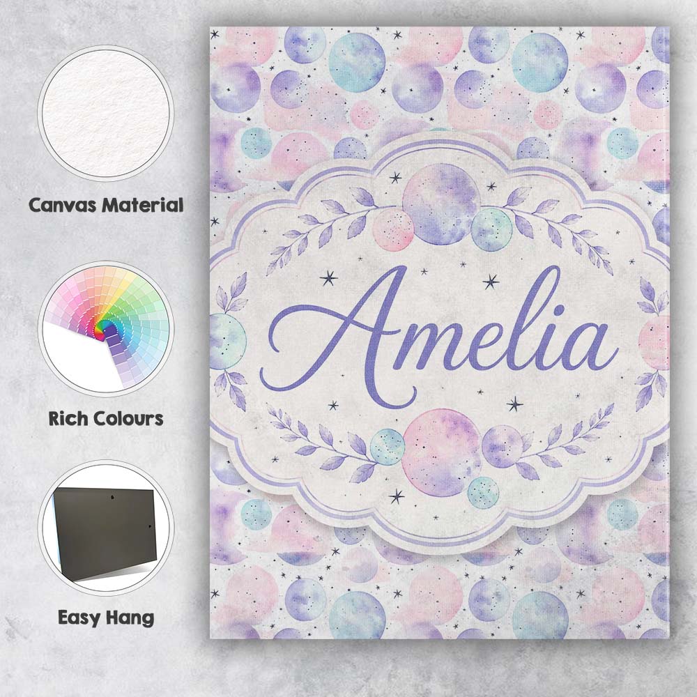 Personalised Name Soft Pastel Galaxy Custom Premium Decorative Design Modern Room Accent Canvas Wall Art Print Decor Picture Ready to Hang